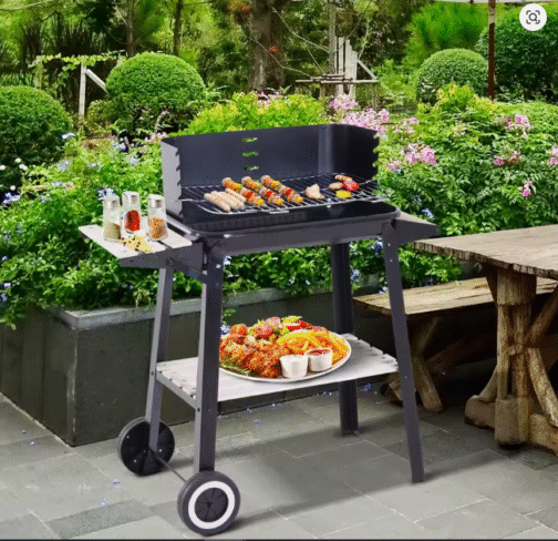 Outsunny Barbacoa Carbón Altura Parrillas Ajustable Estantes Ruedas 83x37x87 cm